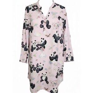 Nick & Nora Sleepwear Pockets XXL Pink Panda Sleep Shirt Tunic Long Sleeve